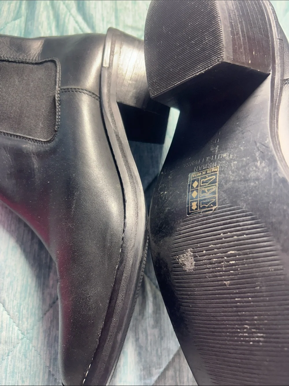 Urban Outfitters Black Leather Square-Toe Ankle Booties with Silver Toe Accent